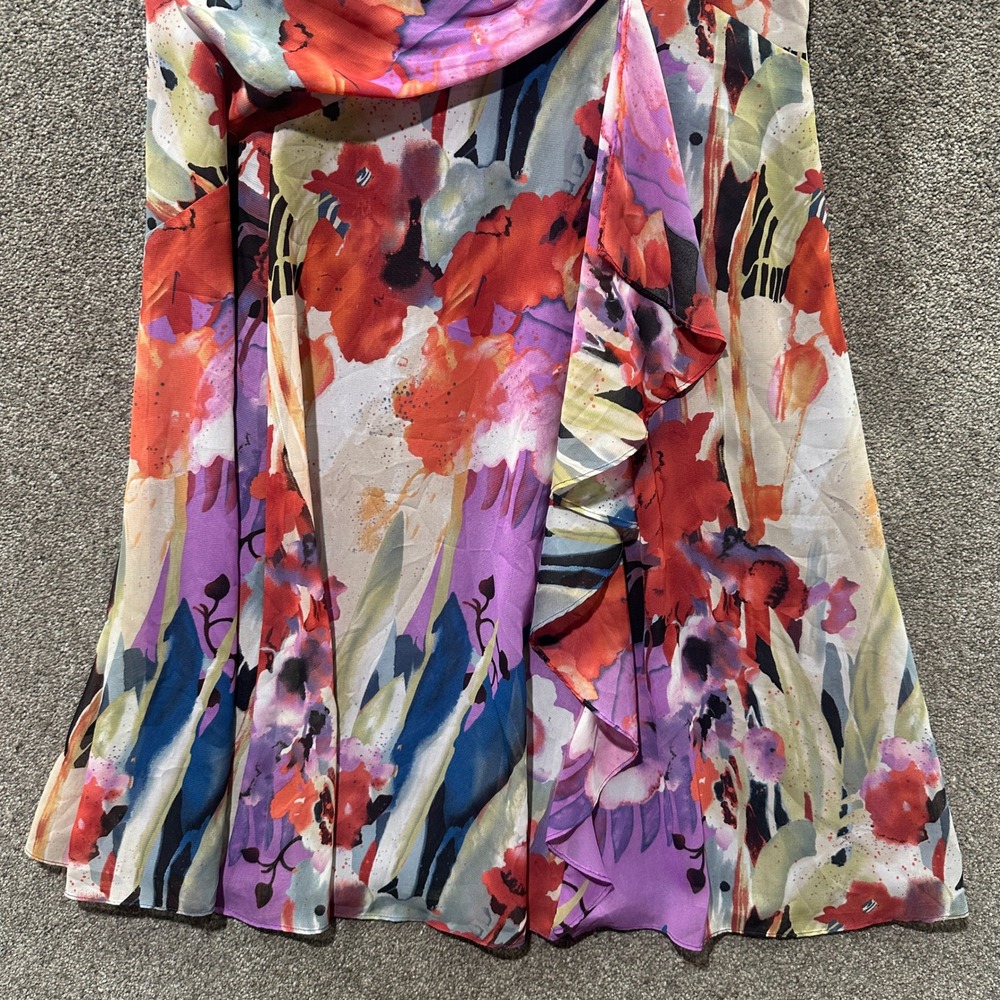 Coldwater Creek Womens 14 Abstract Floral Chiffon Midi Dress Purple Sleeveless - Picture 7 of 9